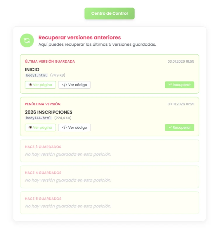 Recuperar las últimas 5 versiones guardadas